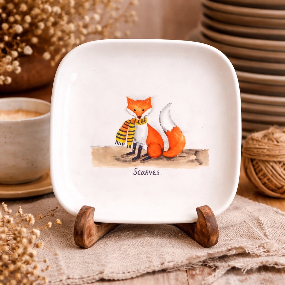 Rae Dunn Fox Scarves- 8" x‎ 8" Square plate